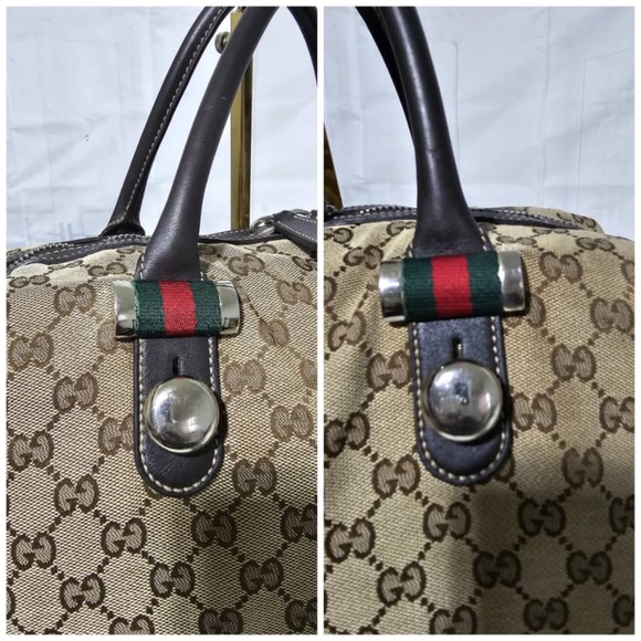 Authentic GUCCI MONOGRAM CANVAS MATCH BALL WEB BOSTON BAG - Picture 7 of 12